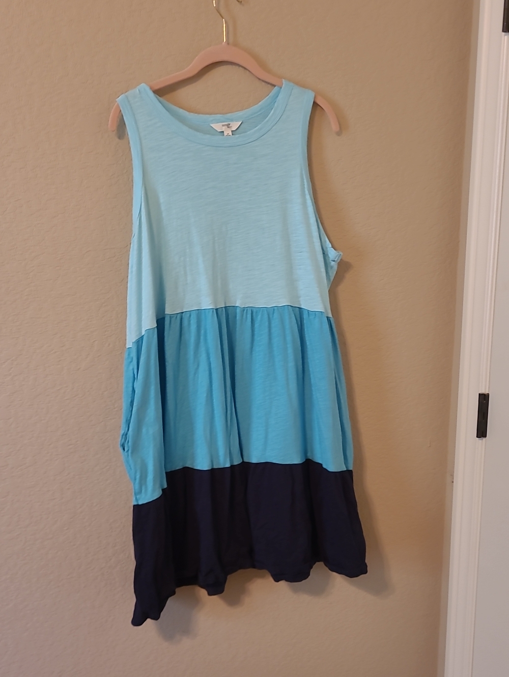 Terra & Sky Light Blue and Navy Tiered Tank Dress
